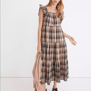 Madewell Tiered Flutter Sleeve Plaid Maxi Dress